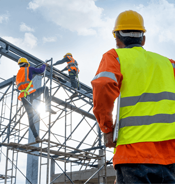 Construction workers on scaffolding